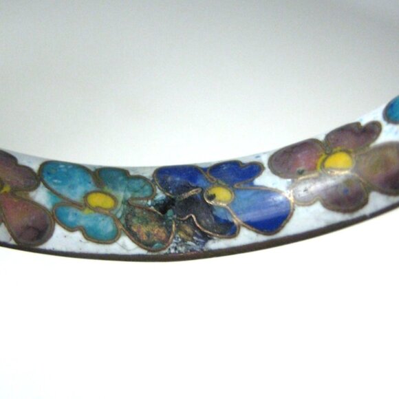 Vintage Floral Cloisonné Bangle Bracelet 7 inch Diameter CHIP SMALL - Picture 4 of 9